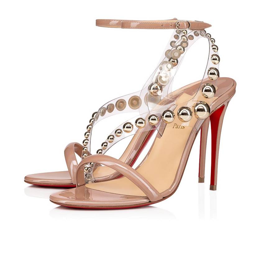 Women's Christian Louboutin Corinetta 100mm Patent Leather Sandals - Nude/White Gold [2687-140]